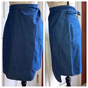 Vintage 90s Michael Kors Designer Faux Wrap Denim Pencil Jean Skirt sz 4